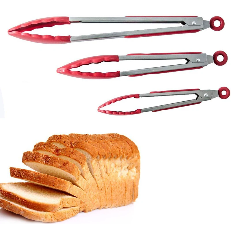 7/9/12 Zoll Silikon-Grillzange für die Küche, Edelstahl, verriegelbare Kochzange mit Silikonspitzen, rutschfeste Lebensmittelzange zum Kochen – Detail 1