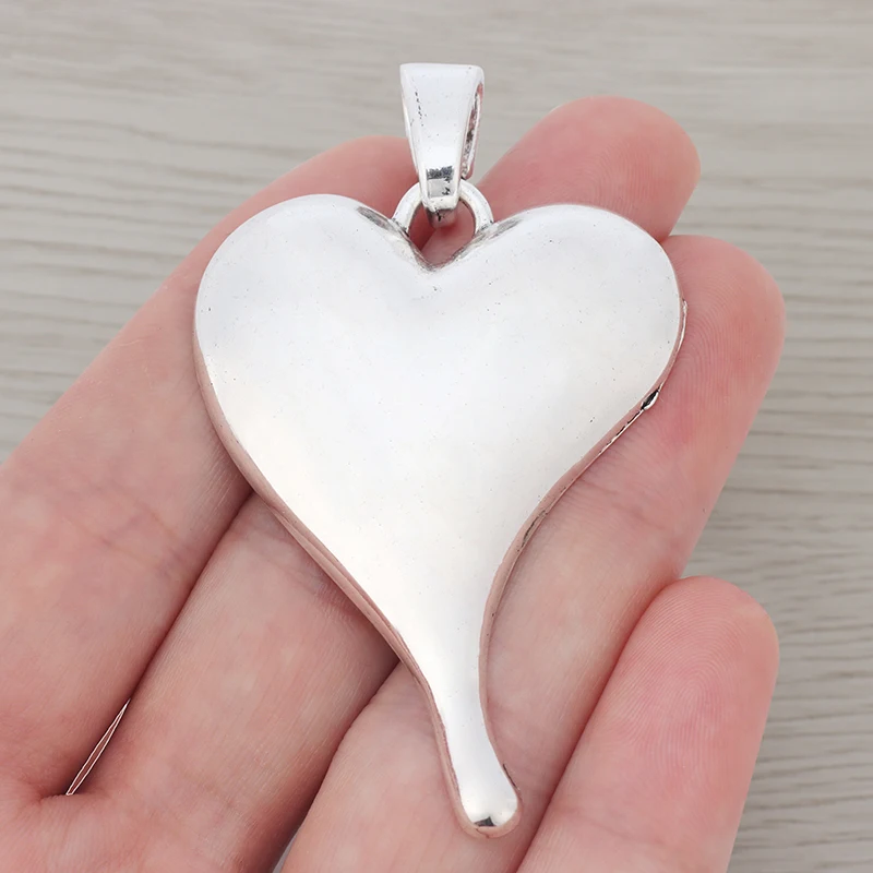 5 x Silver Plated Large Love Heart Charms Pendants for Necklace Jewelry Making Accessories 70x42mm