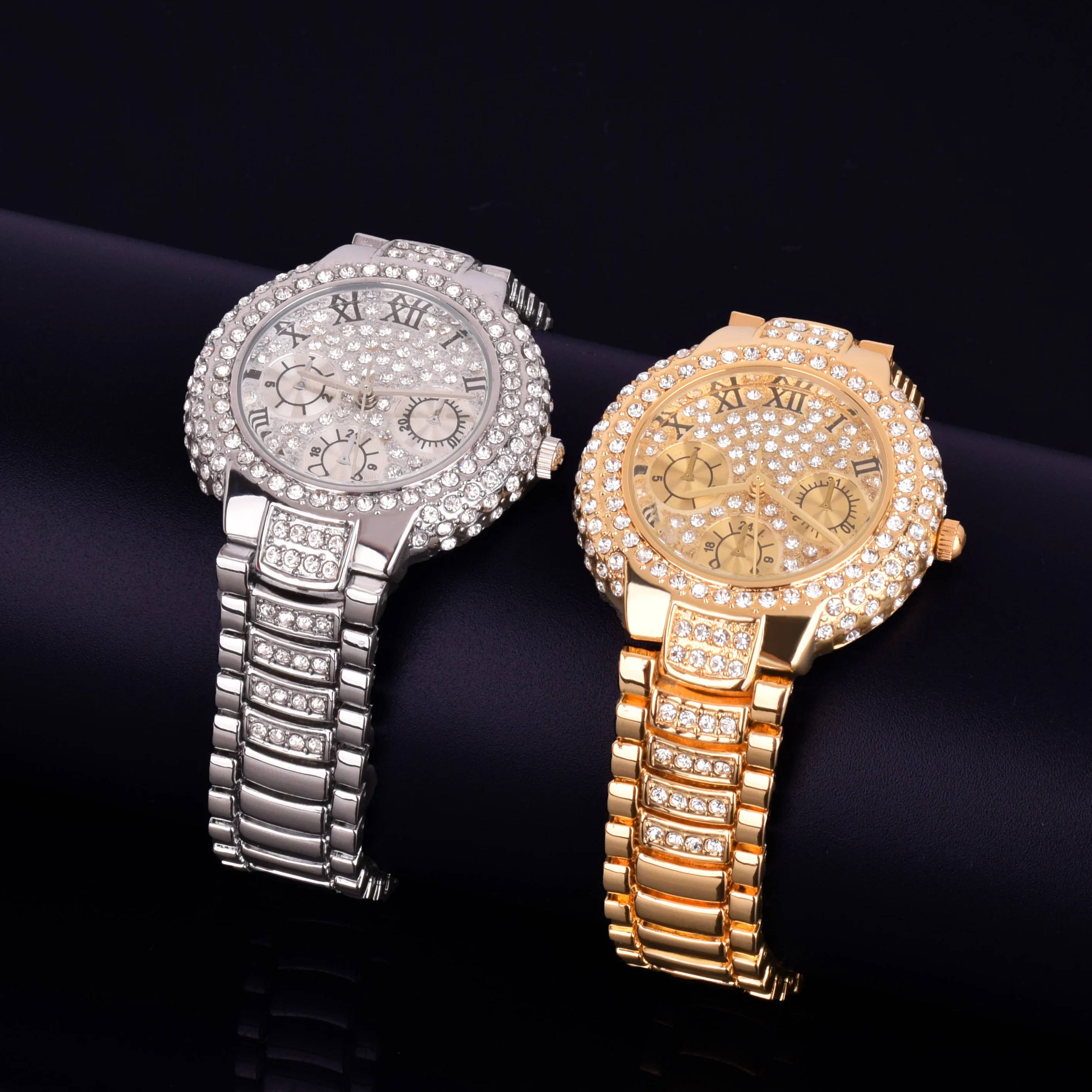 Hip Hop Men's Women Watch Small Dial Military Quartz Clock Luxury Rhinestone Business Waterproof  19.2 cm