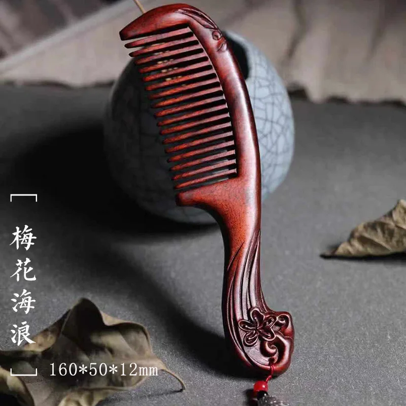 Natural Wooden Comb Purple Sandalwood Comb Anti Static Massage Scalp Comb Chinoiserie Hollow Carved Sandalwood Comb Woman\'s Gift