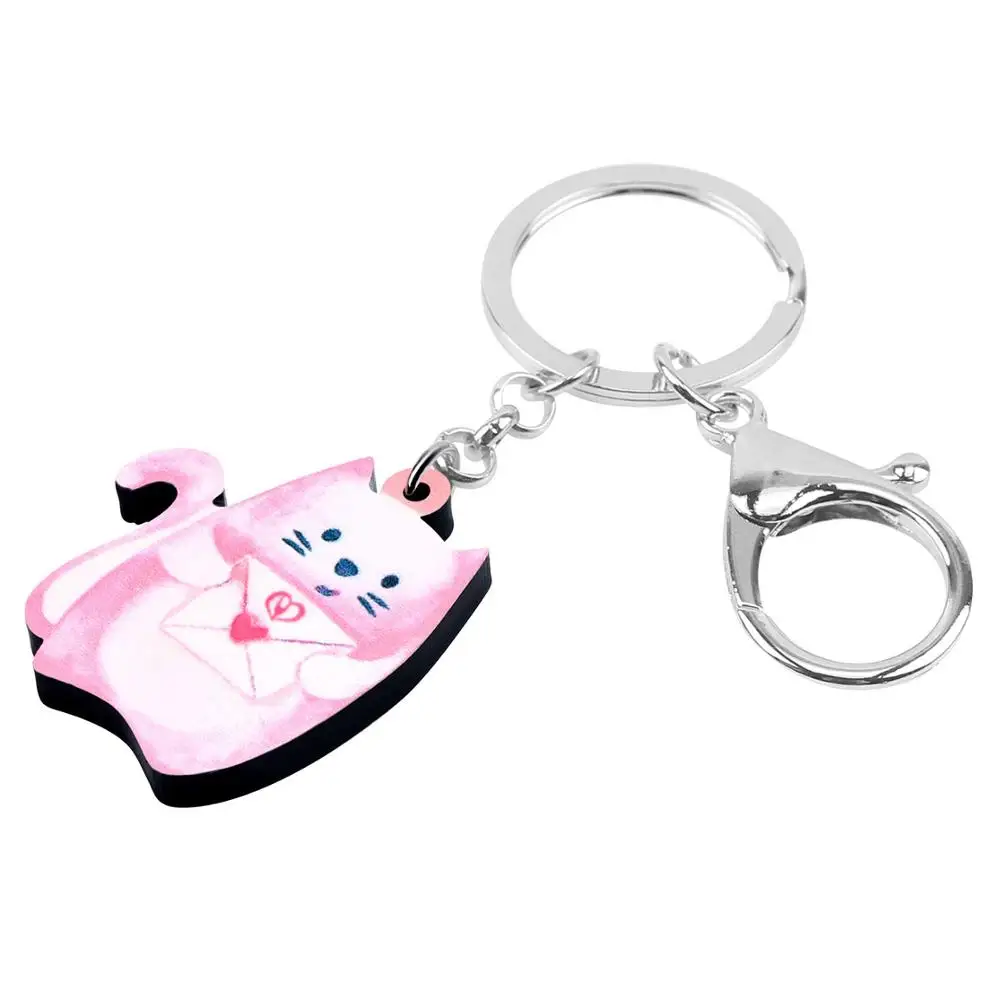 WEVENI Acrylic Valentine's Day Lucky Envelope Cat Key Chain Ring Bag Car Purse Decoration Keychain For Women Girl Teen Accessory