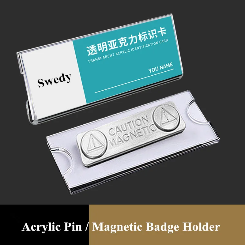 5 Pcs Name ID Badge Holder Case Pins/Magnets Acrylic Name Plate Badge Holder Card Name Tag