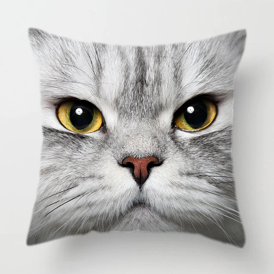 Cat Face Printed Decorative Cushion Cover Animal Pet Sofa Home Couch Throw Pillow Cover Pillow Case Room Decoration 45X45CM