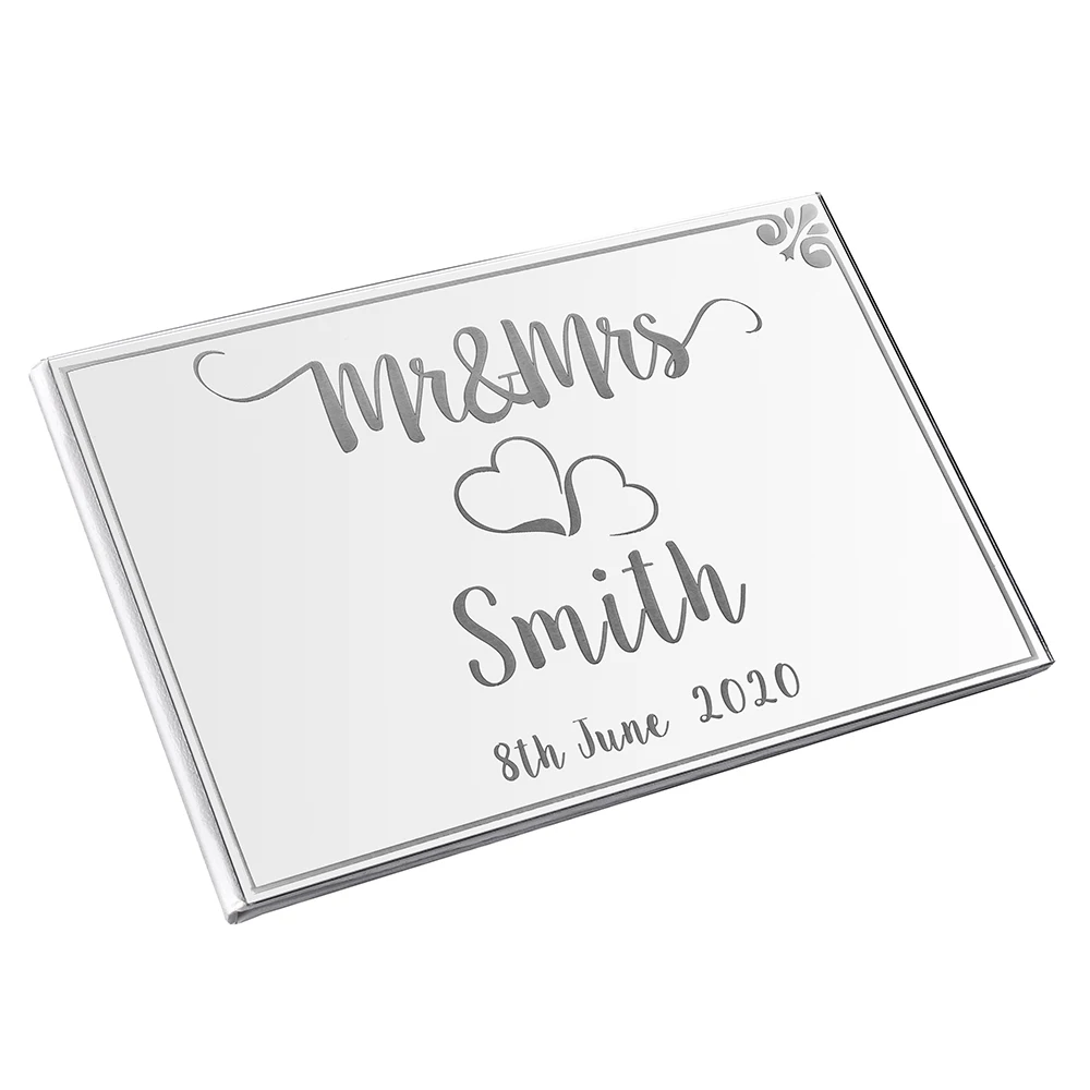 Personalized Engravced Acrylic Mirror Wedding Guest Book, Signature Front Cover, Bride Groom Name Guestbook, Party Gift Decor