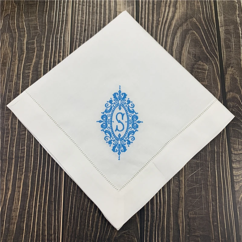 

Set of 12 Fashion Monogrammed Dinner Napkins White Hemstitch Linen Table Napkins 20x20-inch Ladder Embroidery Letter Tea Napkin