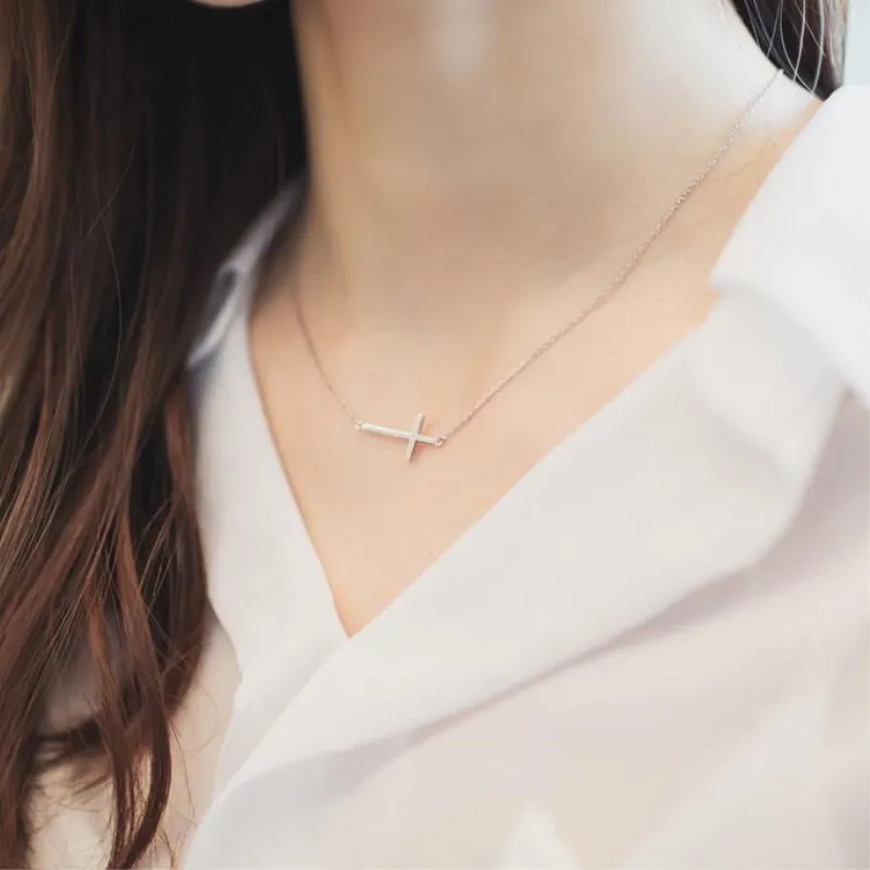 925 Sterling Silver necklace women Cross Female Short Paragraph  Jewelry Sweet Simple Wild Pendant Necklace