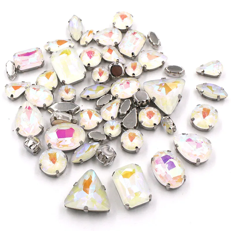 

Wedding Decoration 50pcs/bag White AB Mocha Fluorescence Glass Crystal Stone Gold/Silver Claw Rhinestone Sew on Clothes/Shoe