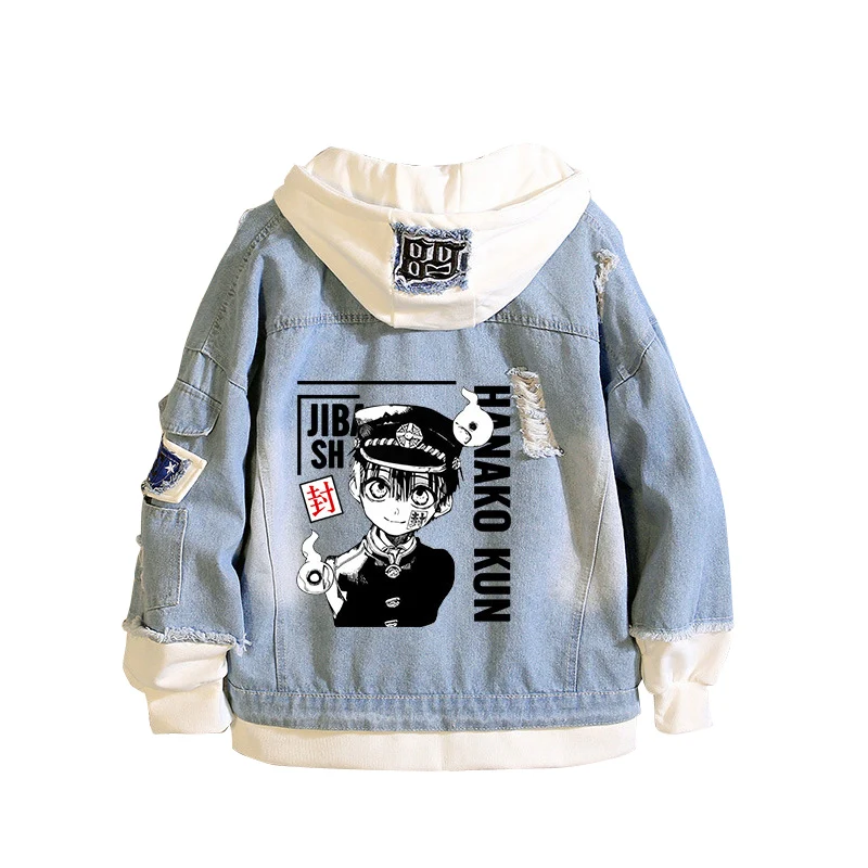 Toilet-Bound Hanako-kun Demin Jacket Hooded Sweatshirt Boys Harajuku Windbreaker Jeans Streetwear Yugi Amane Cute Couple Hoodies