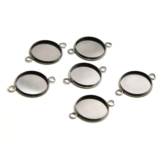 

Blank Stainless Steel SUS316 Bezel Settings Connector Cabochon base Round Bezel w/ 2 Loops Pendant Findings Jewelry Accessories