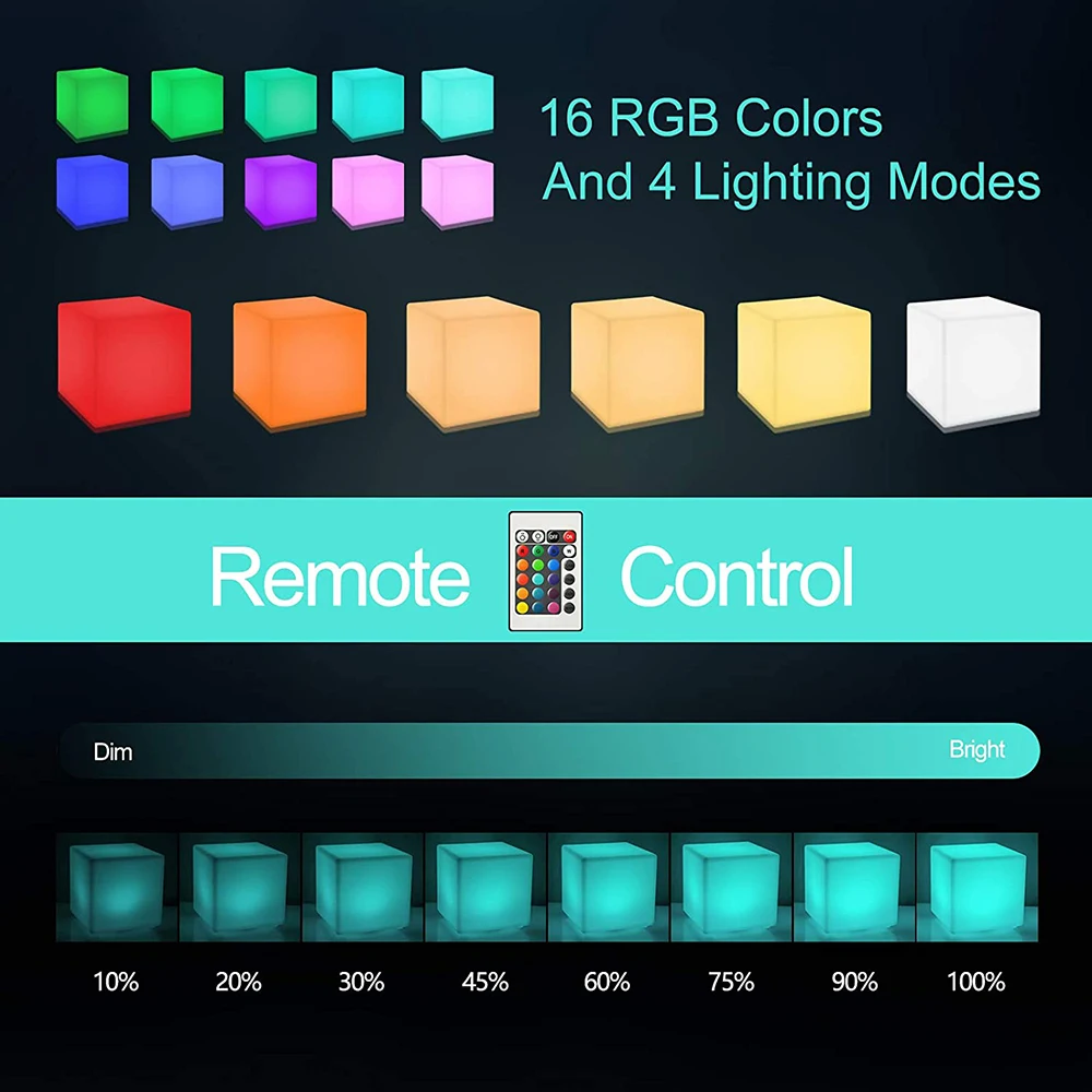 Atmosfera de humor que ilumina 10cm bateria operado pode ser escurecido 16 cores mutáveis 4 modos cubo conduziu a luz da lâmpada da noite da tabela
