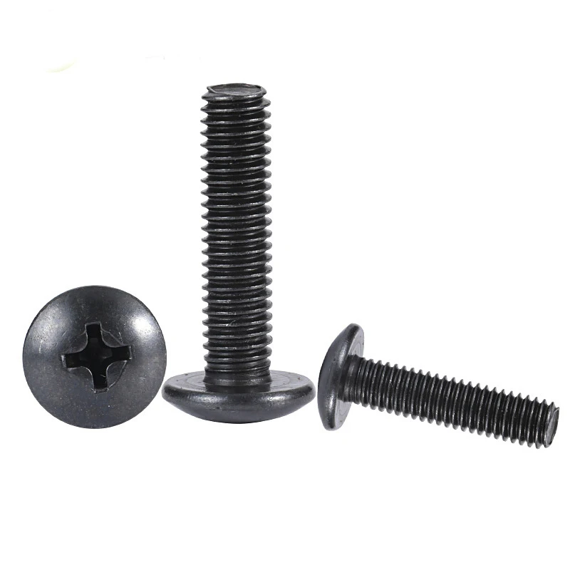 10Pcs/lot M2 M2.5 M3 M3.5 M4 M5 M6 TM Screws Phillips Truss Mushroom Head Screw Black Plated Electronic Carbon Steel Screws