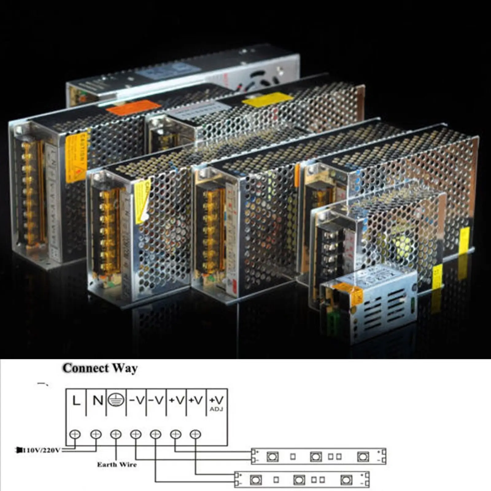 

AC110V-240V to DC24V 6.5A 150W / 10A 240W / 15A 360W Power Supply Transformer DC Adapter for 24V DC LED Strip Lights