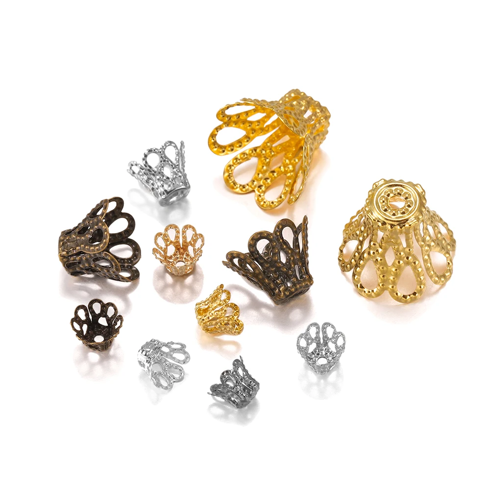 100 sztuk/partia złoto Silve Vintage kwiaty filigranowe koraliki czapki Charms na wisiorek Diy tworzenia biżuterii znalezienie akcesoria akcesoria