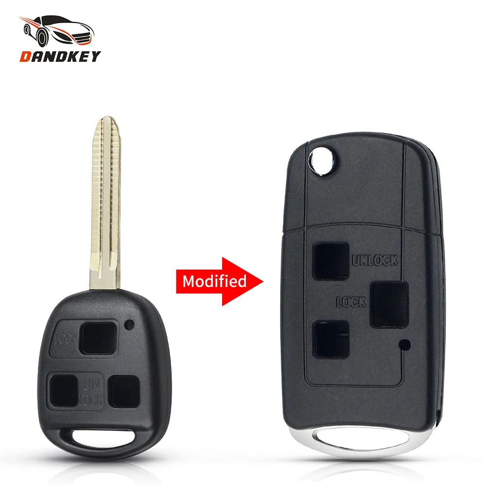 Dandkey Replacement Flip Folding Key Shell Uncut For Toyota Camry 2.4 Vela Yaris Avensis 3 Buttons Modified Remote Car Key Case