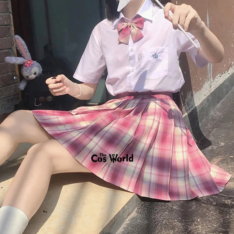 

[God of Love] Girl's Summer High Waist Pleated Skirts Plaid Skirts Women Dress For JK School Uniform Students Cloths