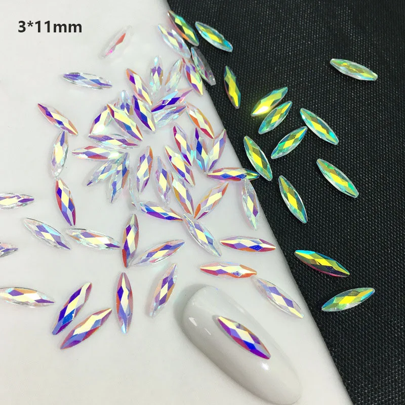 

100pcs Aurora AB Nail Shaped Drill Rhinestones Mix Crystal For Nail Art Accessories Flatback Stones 3D Gems Nails Art Decoration