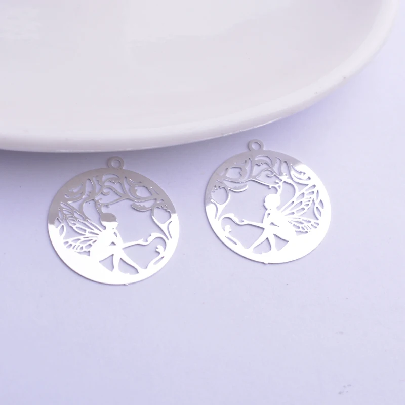 50 Stück AC11677 20*22mm Runde Engel-Anhänger Flügel Mädchen Anhänger DIY Ohrringe Schmuckzubehör – Detail 9
