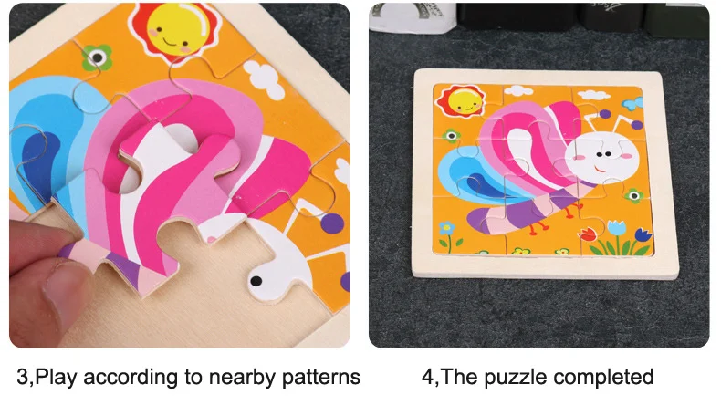 Holzspielzeug 11x11cm Puzzle 3D Puzzle Cartoon Tier Verkehr Holzpuzzle Spiel Montessori Lernspielzeug für Kinder – Detail 6