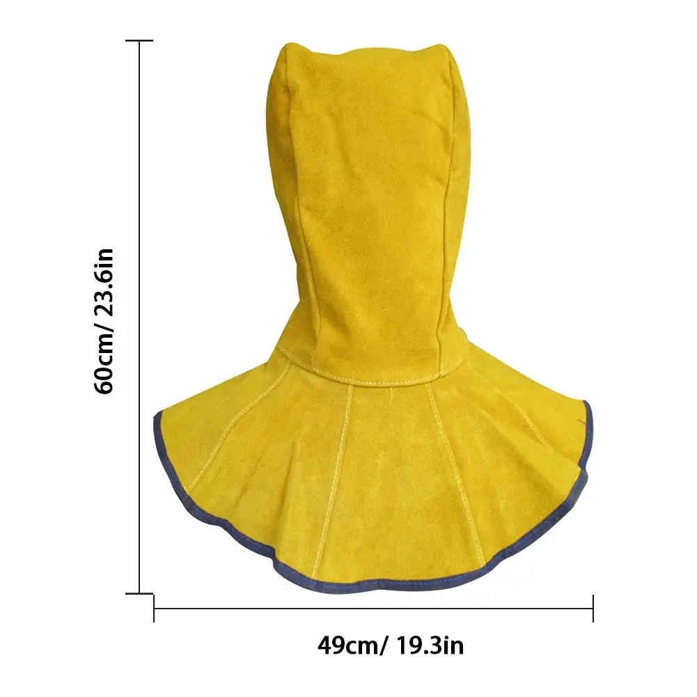 Cowhide Welding Hood With Neck Shoulder Drape Cowhide Safety Leather Hood Welding Helmet Protector For Welder Welding Cap Yellow