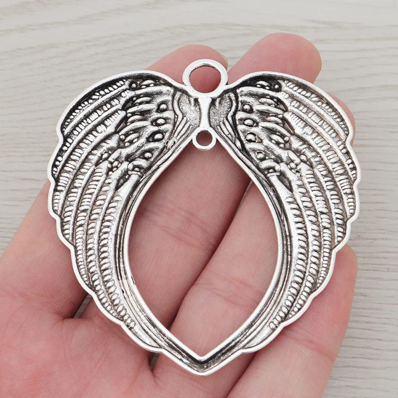 3 x Antique Silver/Golden Color Large Angel Wings Heart Feather Charms Pendants for Necklace Jewelry Making Accessories 69x65mm