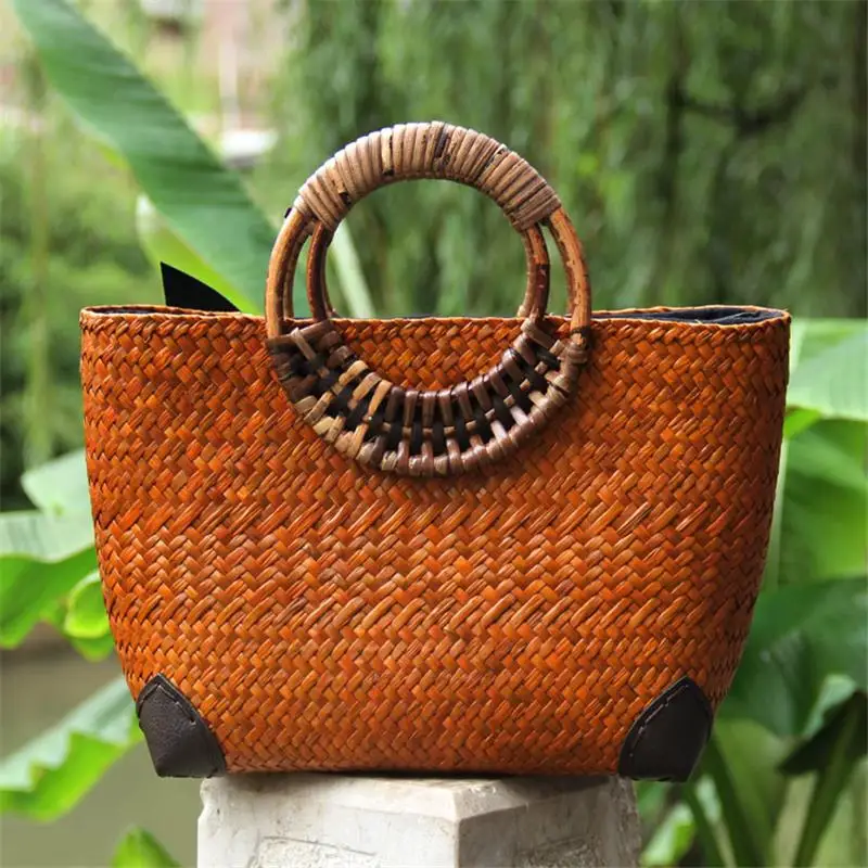 29X19Cm Handgemaakte Strozak Thai Rotan Strozak Seaside Vakantie Strand Tas Geweven Vrouwen Handtas Rotan Tas a6103