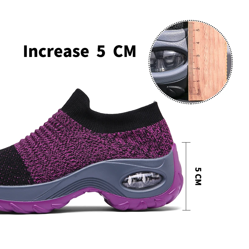 Hot Sale Women Tennis Shoes Breathable Mesh Height-increasing Slip-on Female Sock Footwear Outdoor Women Platforms Sneakers