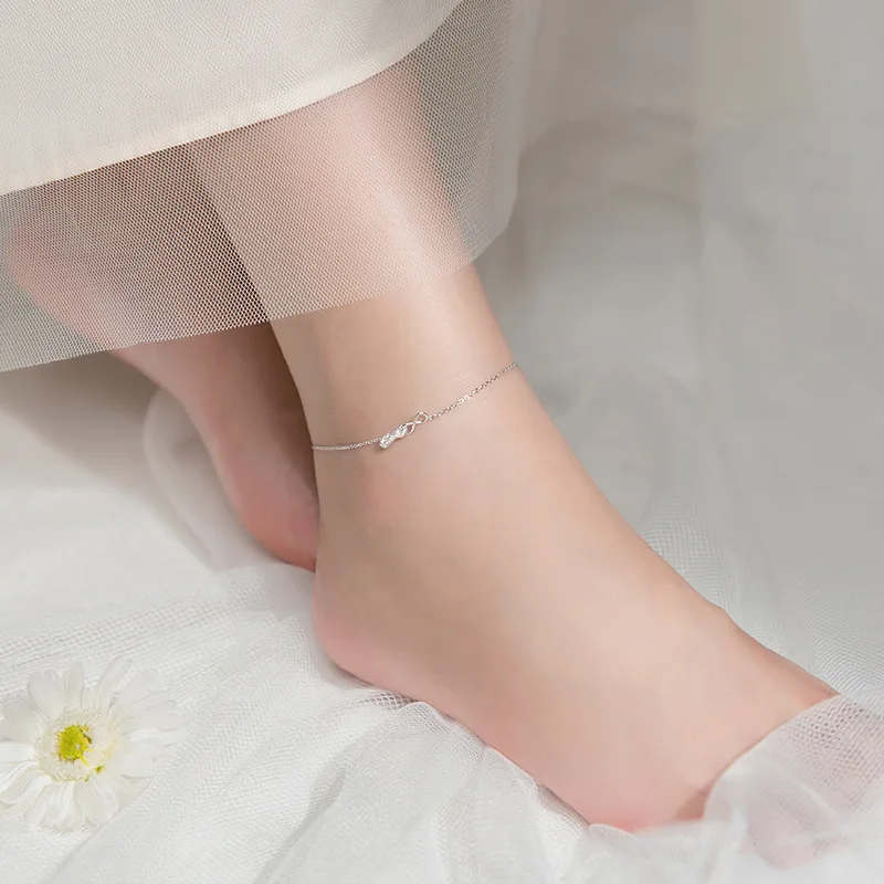 MIQIAO 925 Sterling Silver Simple Anklet Rose Gold Color Thin Bracelet On The Leg Chain Exquisite Diamond Zircon Foot Ornament