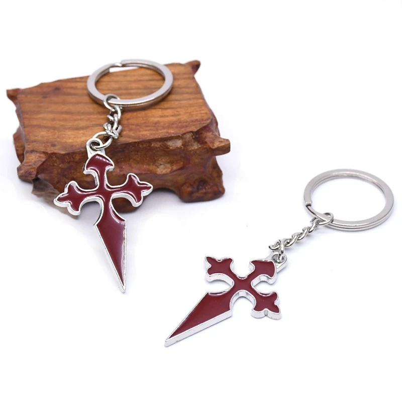 QIGO Red Enamel Long Cross Key Chain Christian Jewelry Accessories Gifts