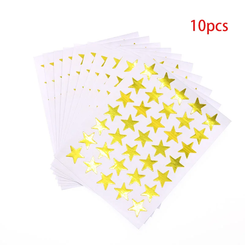 10pcs Many Stars Children's Gold-plated Award Glitter Sticker Mother Teacher Praise Label Award Five-pointed Star Love Sticker