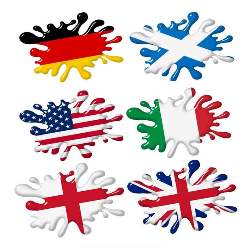 3d Shaded Effect Splat Design with US Germmany Italy Union Jack British England Scotland Flag Scratches Car Sticker PVC Vinyl