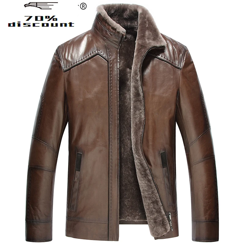 

Sheepskin Coat Winter Genuine Leather Jacket Natural Wool Liner shearling Men's Fur Coat Blouson Cuir Homme 2265 KJ2408