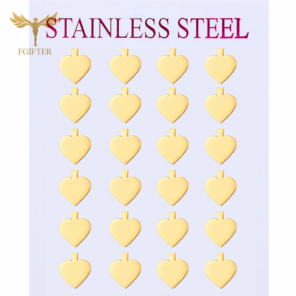 Poker Peach Heart Earrings Golden Stainless Steel Jewelry Unisex Ear Piercing Stud 12 Pairs Wholesale for Street Vendor Resale