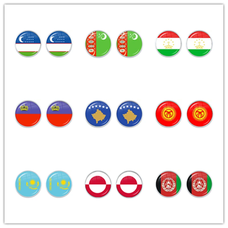 Uzbekistan,Turkmenistan,Tajikistan,Liechtenstein,Kosovo,Kyrgyzstan,Kazakhstan,Greenland,Afghanistan National Flag Stud Earrings