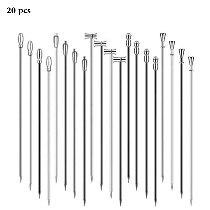 Cocktail Picks Stick, 20Pcs Cocktail Toothpicks, Stainless Steel Martini Olive Picks for Bar Barbecue Fruit, Bloody Mary Drink S