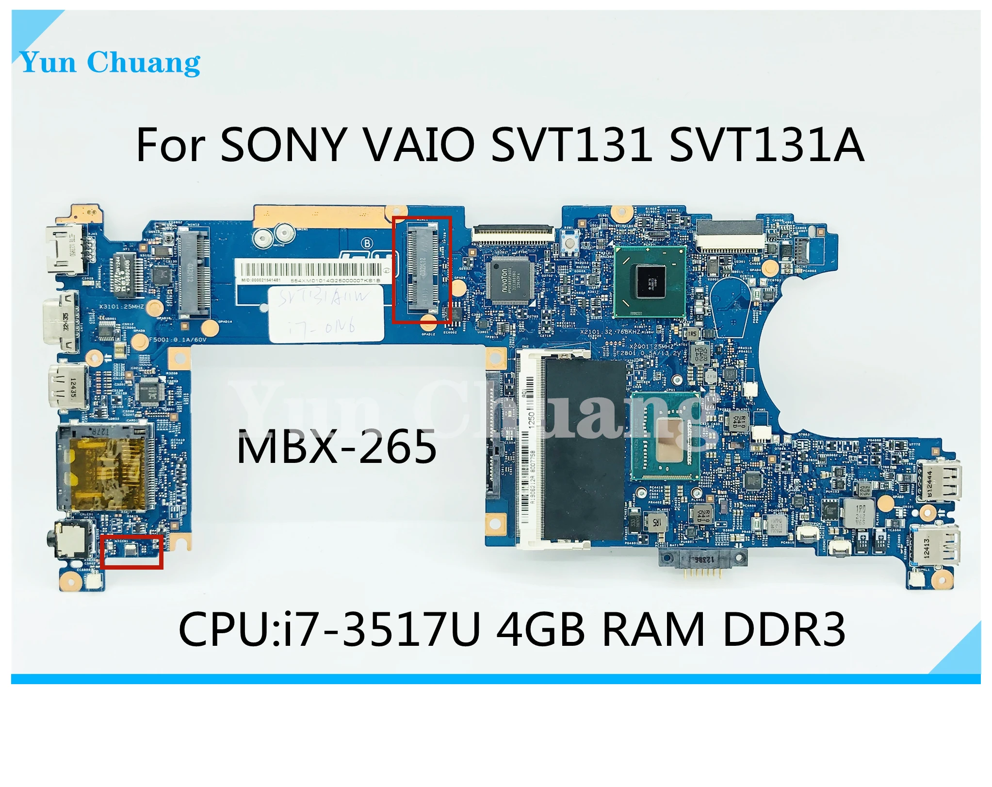 

Материнская плата A1906212A для ноутбука SONY VAIO SVT131 SVT131A MBX-265, системная плата с Φ/i7-3517U CPU 4 Гб RAM HM77 100% протестирована