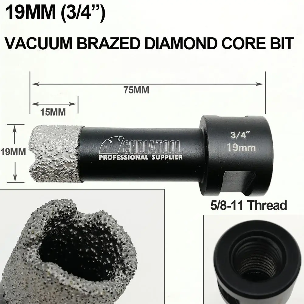 Diatool 3/4 "ВАКУУМНОЙ ПАЙКИ DIAMOND сухой бурения биты Диаметр 19 мм с 5/8-11 соединение для фарфора камень мрамор