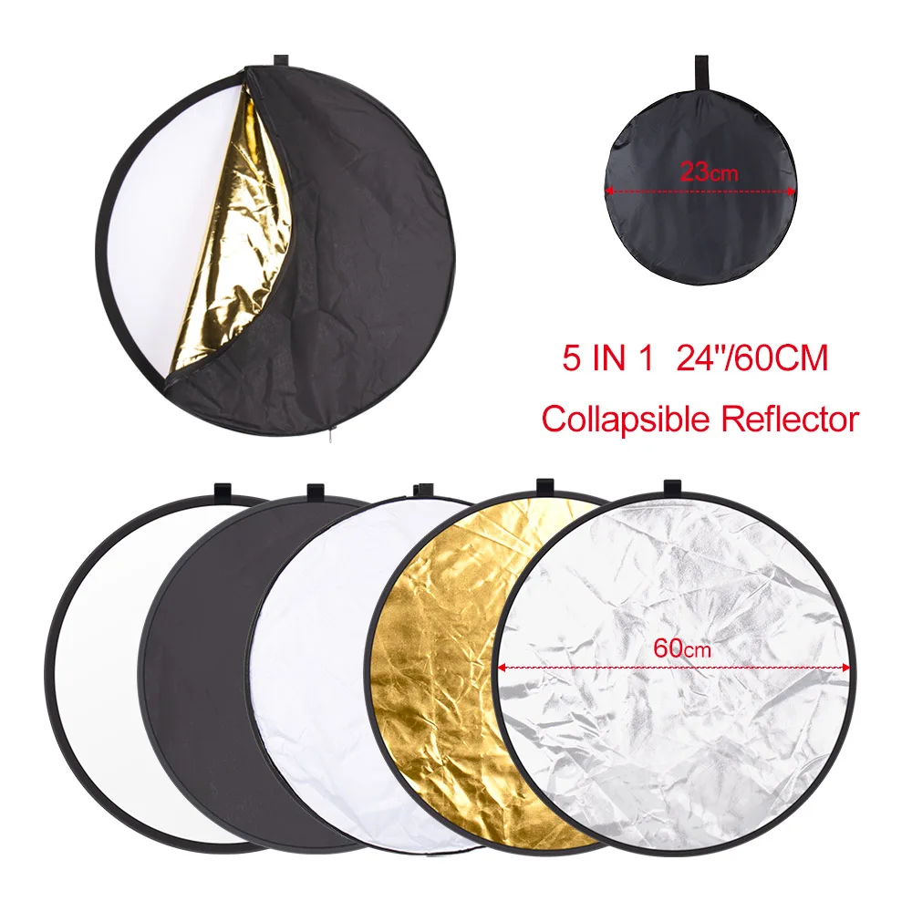 PYNSSEU 5 in 1 Light Reflector Multi Disc Photography Studio 60cm Collapsible Light Reflect Round for Studio Multi Photo Diffuer