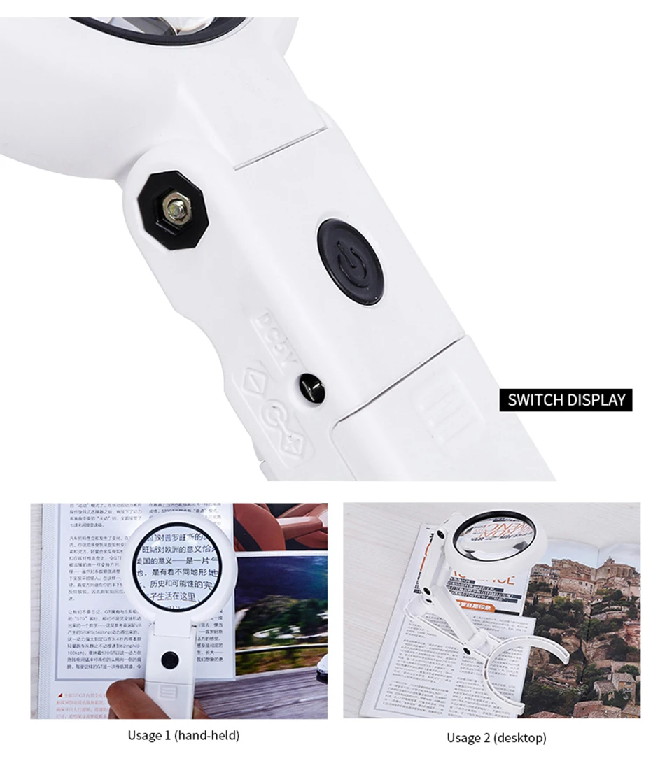 Tragbare Handlupe mit LED-Leuchten, faltbare Desktop-Lupe zum Lesen von Zeitungen, Lupe, Reparaturwerkzeug – Detail 4