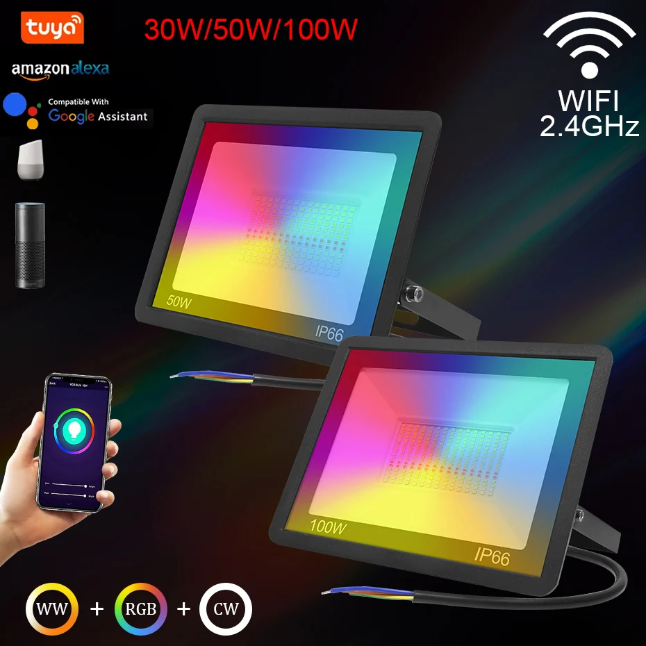 

WiFi Tuya Smart Floodlight 30W 50W 100W RGB Spotlight Outdoor Light Wall Lamp Waterproof APP Control Work With Alexa Google Home