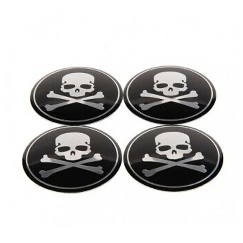 4pcs 56mm Skull Cover Car Steering Tire Wheel Rim Center Hub Cap Badge Decal Emblem Sticker Exterior Accessories Universal