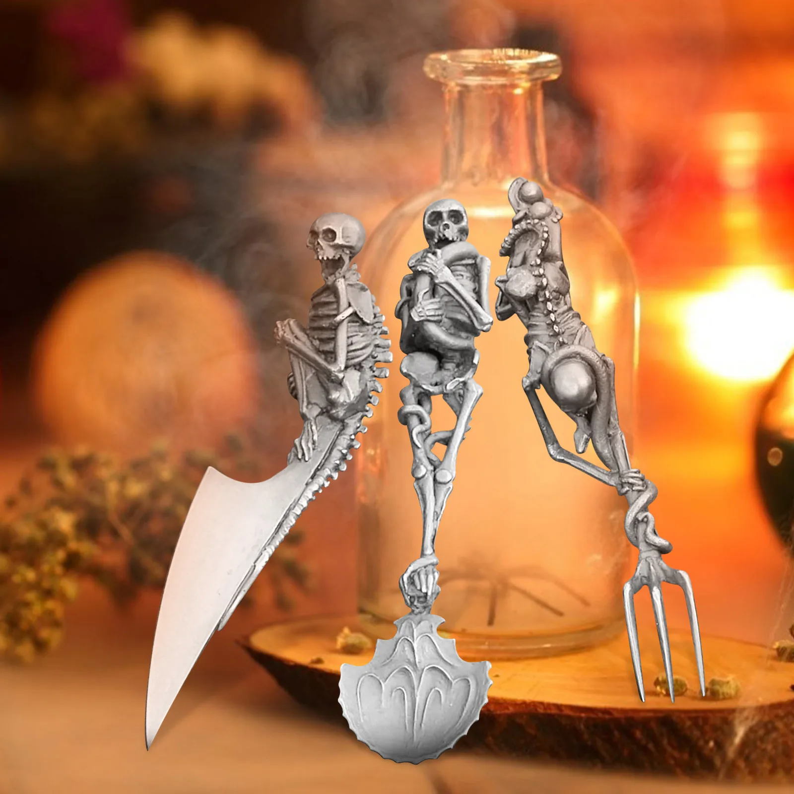 3pcs Halloween Gift Skull Fork/Spoon/Knife Tableware Cutlery Spoon Fork Sets Dining Forks Bento Accessories Kitchen Goods Garfo