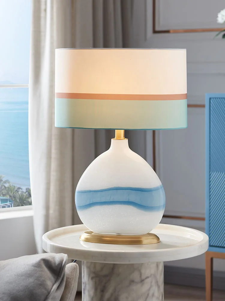 High end customized luxury glass Mediterranean table lamp bedroom bedside lamp European simple white table lamp