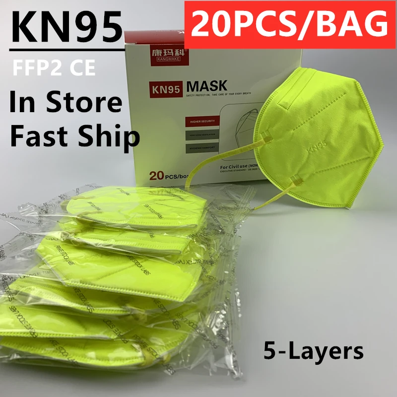 

KANGMAKE Fluorescent Yellow Independent KN95 Mouth Mask Mаски Mascarillas Ffp2 Certificadas Mascherine Fpp2 Certificate Masque