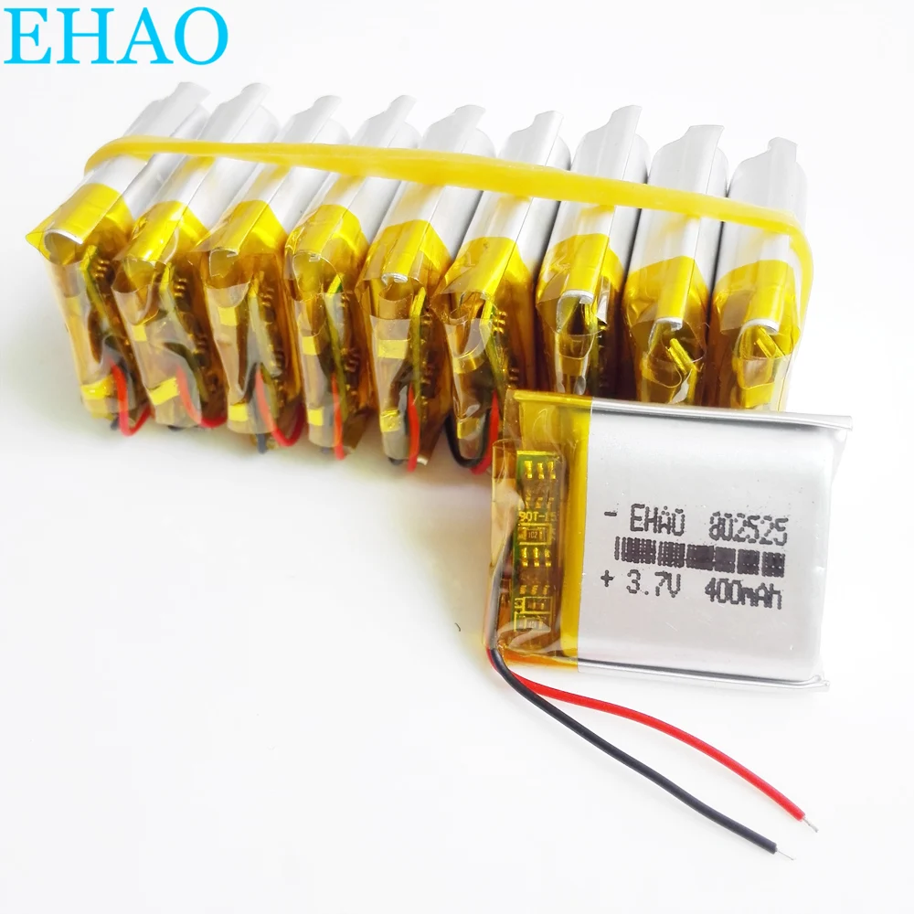 10 PCS EHAO 802525 3.7V 400mAh Lithium Polymer LiPo Rechargeable Battery For Mp3 Camera Bluetooth GPS PSP Mobile Electronic Part