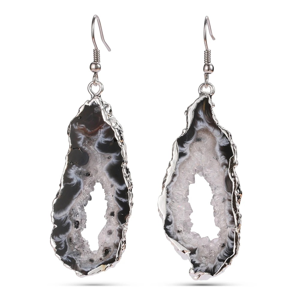 

Mankuu Natural Black And Brown Earring With a Long Elegant Piece Hanging Style For Women With Gold/Silver Plated Irregular Class