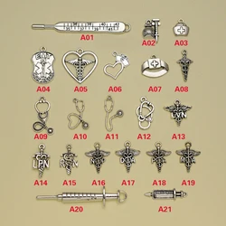 Nurse Doctor Charms Ambulance Collection Medical Caduceus Cap Stethoscope Syringe Pendants Jewelry Making.
