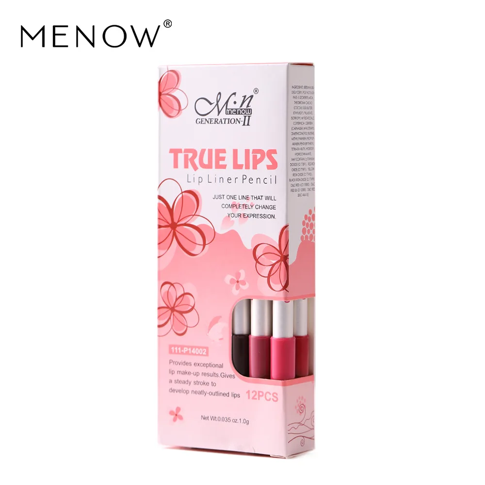 Hot Selling Menow P14002 Lip Liner 12 Color Mixed Color Waterproof Lipstick Cosmetics Lip Pencil Pen Makeup Gift for Women