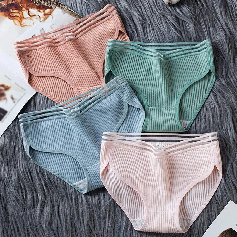 Cotton Panties For Women Hollow StripedBriefs Low Waist Soft Female Underwear Skin-friendly Underpants Lady Intimates