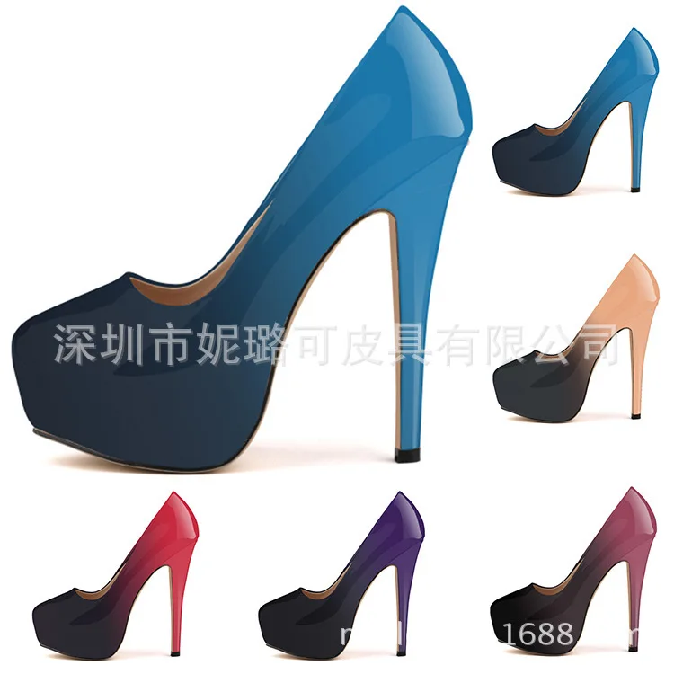 Hot Thin High heels Female Shoes Woman Pumps Wedding Party Round Toe Patent Leather 14CM Slip On waterproof 2023 size 35-42