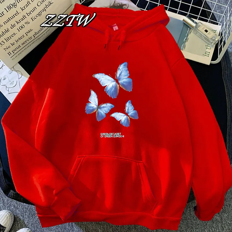 MÙA THU ĐÔNG Mới Nhật Bản Hàn Quốc Harajuku Áo Kawaii Phim Hoạt Hình Bướm In Hoa Văn Trang Nữ Khoác Hoodie